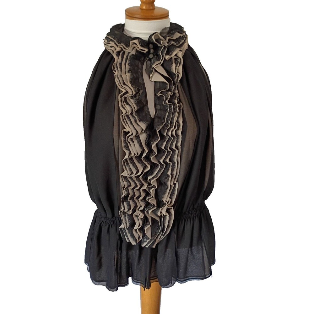 Robert Rodriguez Neiman Marcus Black/Tan Ruffle Top Size Large New with Tags